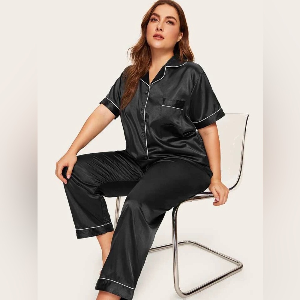 Silk Black and White Contrast Binding Pajama Set